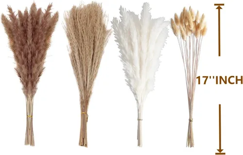 Vista 2 de 100 piezas pequeñas de hierba de pampas boho, 17" pampas secadas naturalmente, decoración de hierba de pampas para bodas, decoraciones de fiesta
