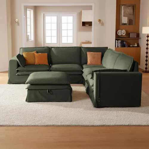Vista 9 de Juego de sofá de 2 piezas de gran tamaño de 125 pulgadas para sala de estar, funda extraíble lavable, cómodo sofá nube de 3 plazas y sofá biplaza