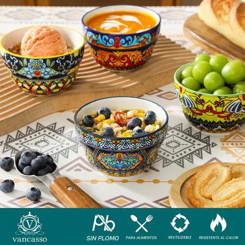 Vista 3 de vancasso Tazas de caldo de 8 onzas, cuencos pequeños bohemios, cuencos de postre para sopa, chile, helado, salsa de inmersión, tazas de café, aptos