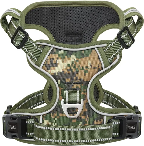 Vista 26 de HEELE Arnés para perro pequeño sin tirones con mango suave, arnés reflectante ajustable, color negro, XS Reflective Front Clip Vest with Control