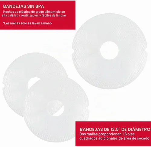 Vista 4 de Nesco LM-2-6 Clean-A-Screen Tray for Dehydrators FD-28JX/FD-37/FD-60/FD-61/FD-61WHC/FD-75A and FD-75PR, Set of 2