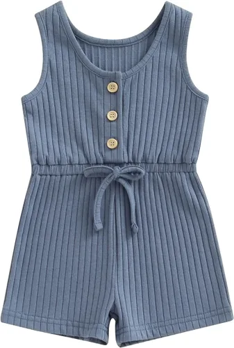 Vista 15 de Traje de verano para niña pequeña, de manga corta, acanalado, overol liso, pantalones cortos, ropa para recién nacidos