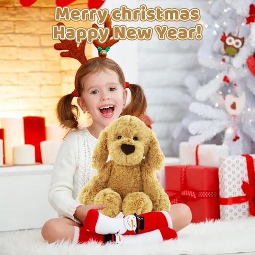 Vista 5 de Furvana The Golden Retriever - Animales de peluche de perros, 10 pulgadas Golden Retriever, regalo ideal de Navidad para niños pequeños, niños