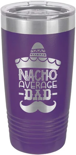 Vista 14 de NACHO AVERAGE DAD BLACK Vaso de bebida de 20 onzas con pajita Taza de viaje grabada con láser Comparar con Yeti Rambler Idea de regalo papá