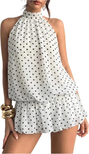 Vista 22 de Floerns Mini vestido sin mangas con volantes y dobladillo de burbujas para Café