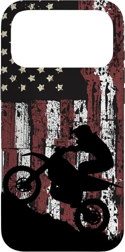 Vista 22 de Motocross Dirt Track Racing - Carcasa para iPhone 17, diseño de bandera de EE. UU., estilo vintage