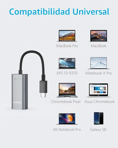 Vista 7 de Anker Adaptador USB C a Ethernet, concentrador de red portátil de 1 Gigabit, 10/100/1000 Mbps, para MacBook Pro, iPad Pro 2019/2018, ChromeBook