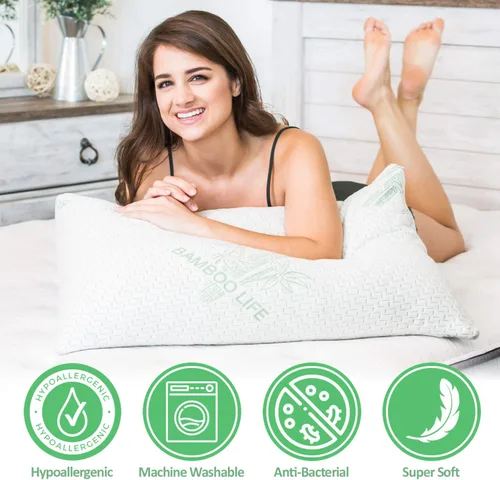 Vista 2 de Elif - Almohadas tamaño Queen para dormir, almohada refrescante de espuma viscoelástica triturada con funda extraíble para dormir de espalda