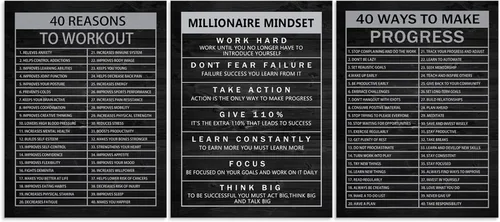 Vista 3 de Arte de Pared Motivacional 40 Razones para Entrenar 3 Piezas Pintura Impresión en Lienzo Decoración de Oficina Póster Mentalidad Millonaria