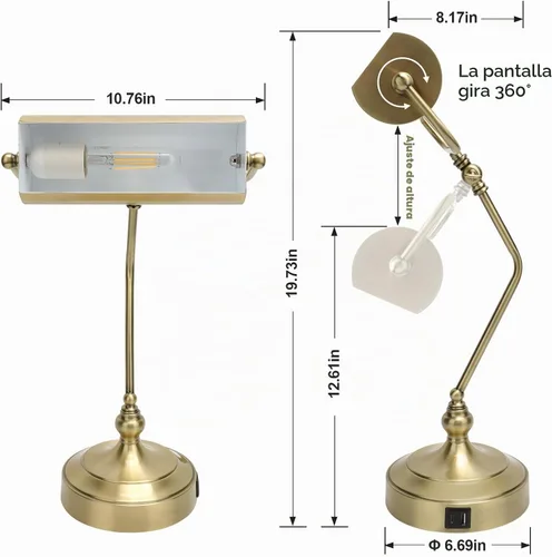 Vista 2 de CONCA Lámpara de escritorio ajustable clásica de toque antiguo, lámpara de banquero, lámpara de piano, lámpara de mesa de protección ocular