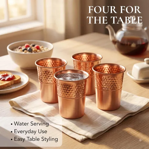 Vista 6 de Vasos de cobre puro, juego de 4, vasos para agua