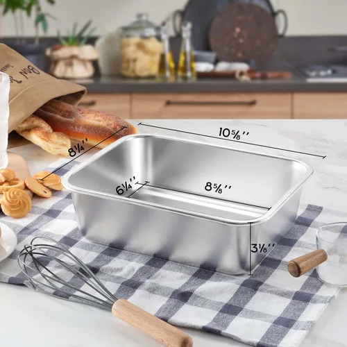 Vista 2 de Onader - Bandeja para lasaña profunda, rectangular de acero inoxidable de 10 x 8¼ pulgadas, bandeja para hornear de metal, apta para horno