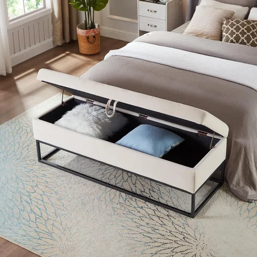 Vista 3 de Linique Banco de cama de 58.6 pulgadas para dormitorios con espacio de almacenamiento, banco de almacenamiento de terciopelo con botones y base