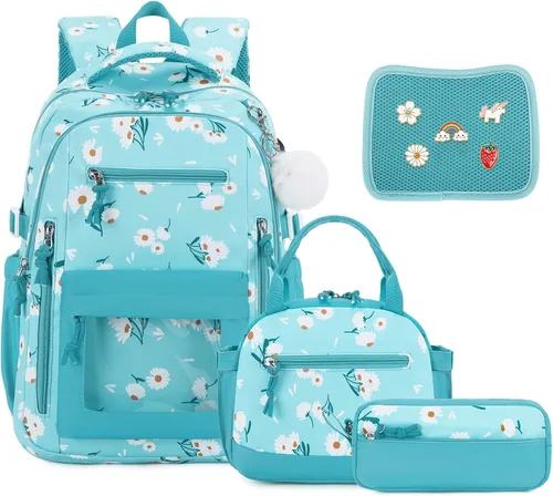 Vista 13 de 4PCS Girls Backpack Pin Display Ita Bag with Lunch Box B-negro Bloom