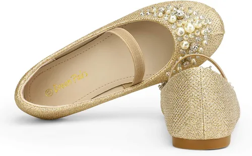 Vista 6 de DREAM PAIRS Zapatos de ballet planos con flores para niñas, Mary Jane, zapatos planos de bailarina para vestido de diariobodafiesta
