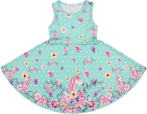 Vista 3 de LaBeca - Vestido sin mangas o de manga larga para niñas, vestidos casuales con diseño de unicornio o sirena para niñas pequeñas o grandes