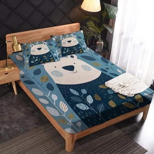 Vista 2 de Bear Sheets - Juego de sábanas de tamaño individual, sábanas de animales del bosque de dibujos animados, microfibra suave y bolsillo profundo