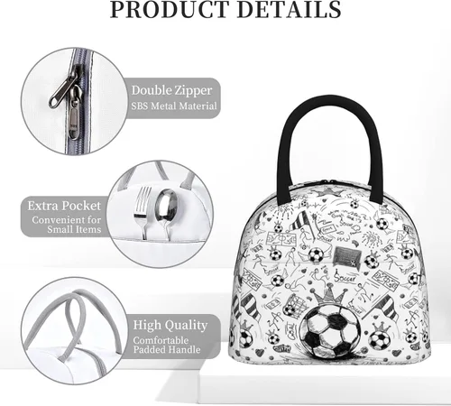 Vista 5 de Fiambrera de fútbol con bola portátil aislada, bolsas de almuerzo reutilizables para niños, niñas, hombres, mujeres, escuela, trabajo, oficina
