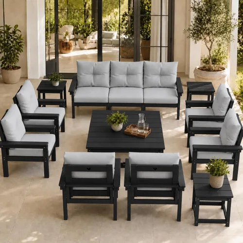 Vista 20 de Juego de muebles de patio HDPE de 13 piezas con mesas