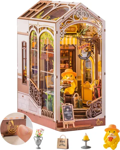 Vista 12 de ROBOTIME Kit de Rincón de Libros, Kit de Casa en Miniatura de Princesa de Cuento de Hadas para Bricolaje, Sujetalibros de Rompecabezas de Madera 3D