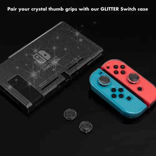 Vista 7 de BelugaDesign Empuñaduras de cristal transparente Compatible con Nintendo Switch Standard Lite OLED Tapa de botón transparente con purpurina