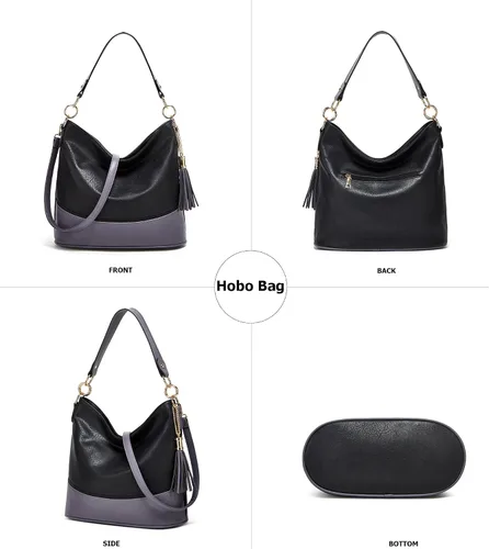 Vista 4 de Bolso grande de cuero suave de 3 piezas para mujer, elegante bolso de hombro Hobo con asa superior