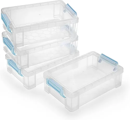 Vista 10 de BTSKY Paquete de 4 cajas de lápices de plástico extra grandes, apilables, translúcidas transparentes, juego de cajas de crayón, organizador de Negro