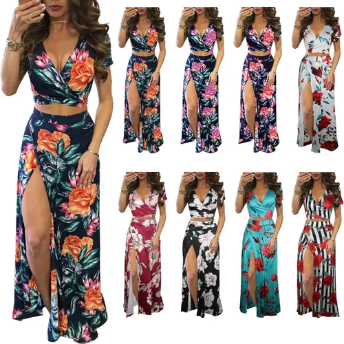 Vista 5 de SHINFY Conjunto de 2 piezas de verano para mujer, sin mangas, con volantes, cintura alta, falda larga