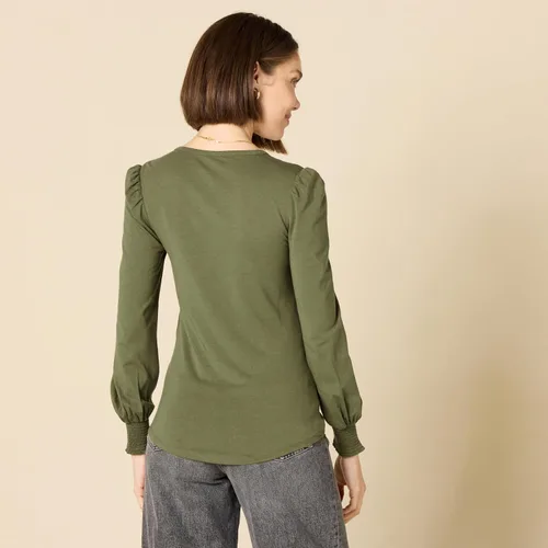 Vista 3 de Tienda Essentials - Camiseta de manga larga con cuello redondo y puños fruncidos para mujer