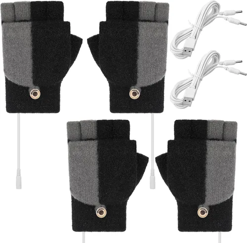 Vista 8 de SATINIOR 2 pares de guantes calentados USB de invierno, guantes calentadores de manos USB sin dedos, guantes eléctricos calentadores de manos