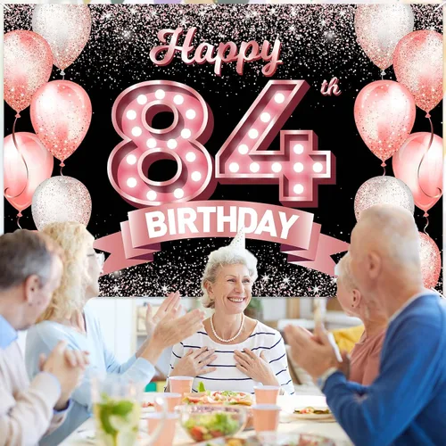 Vista 363 de Cartel de feliz cumpleaños décimo oro rosa, telón de fondo, saludos a 10 años, globos de confeti, decoración temática para niñas de 10 años
