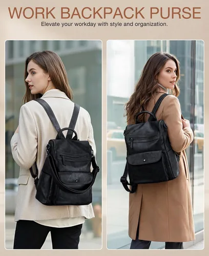 Vista 5 de VONXURY - Mochila para mujer, bolso de hombro de viaje de piel sintética antirrobo para mujer, bolso grande