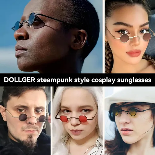 Vista 3 de Dollger Gafas de sol polarizadas punk de los años 70, diseño de círculo hippie, Negro