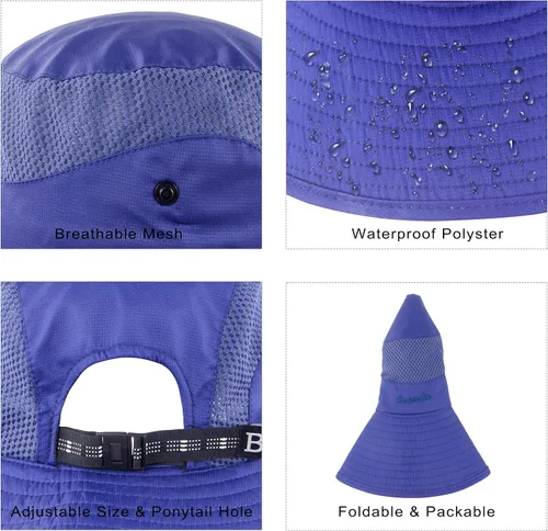 Vista 20 de Sombrero de cola de caballo para mujer, ala ancha, protección UV, malla para playa, pesca, jardinería