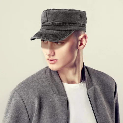 Vista 17 de Geyoga 3 unidades Cadet Army - Gorras de algodón lavado militar para tapas planas ajustables estilo militar sombrero unisex