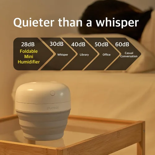 Vista 4 de Pureal Mini humidificador plegable, 16.9 fl oz, portátil, pequeña niebla fría para hasta 10 horas, para dormitorio de bebé, viajes, oficina, hogar