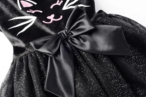 Vista 5 de ReliBeauty Disfraz de gato negro para niñas, disfraz de gatito, vestido de Halloween con accesorios