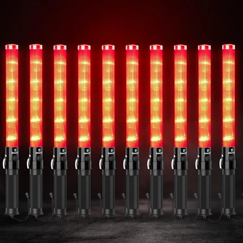 Vista 8 de Paquete de 2 varitas de tráfico LED rojas de 16 pulgadas con 3 modos intermitentes Bastón de seguridad de tráfico con correa de muñeca