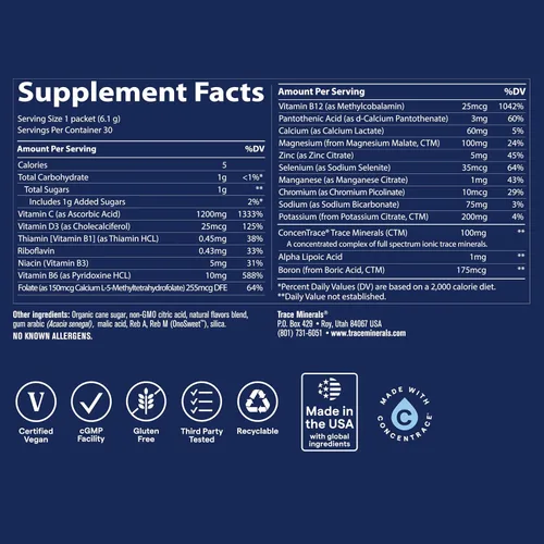 Vista 6 de Trace Minerals - Power Pak (lima limón) Paquetes de polvo de electrolitos con vitamina C y zinc Potente hidratación, inmune, resistencia y apoyo