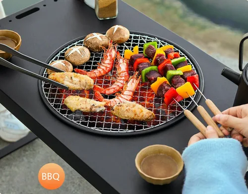 Vista 2 de Parrilla de carbón portátil, parrilla plegable de acero al carbono negra 25.5 in Patio Barbecue BBQ Grill,for Outdoor Cooking, Patio, Party