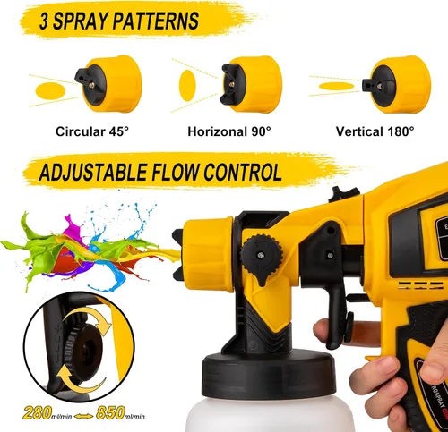 Vista 5 de Pulverizador de pintura inalámbrico (pilas no incluidas), pistola de pulverización HVLP de 200 W con juntas de limpieza y soplado para batería