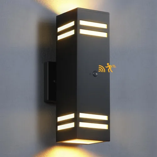 Vista 14 de SHIMR Luces de pared para exteriores modernas al atardecer al amanecer, aplique exterior cuadrado negro mate con bombillas incluidas, iluminación