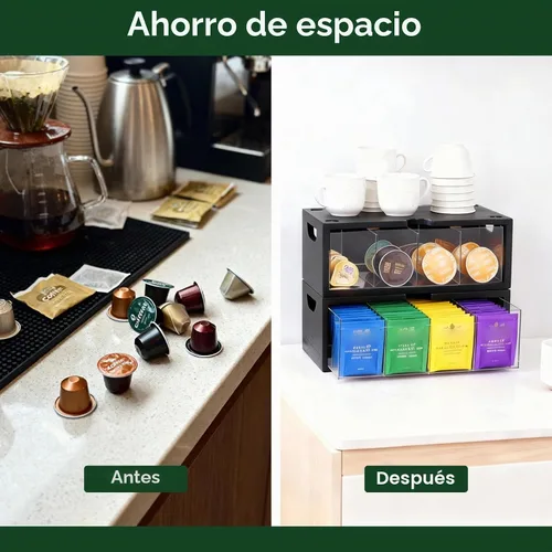 Vista 8 de Organizador apilable de bambú para bolsitas de té, juego de cajas de gran Negro