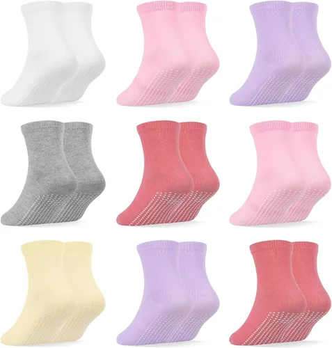 Vista 11 de GRPSKCOS Calcetines para bebés con agarre, 9 pares de calcetines antideslizantes para niños