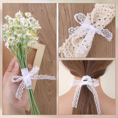 Vista 4 de Rollo de cinta de encaje blanco de 30 yardas de ancho de 0.6 pulgadas de ancho, cinta de encaje de flores, para decoración de bodas, ramo y embalaje