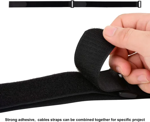 Vista 5 de Brida de cables de 1.5 x 24 pulgadas, paquete de 12 correas adhesivas de sujeción ajustable resistente con hebilla de anillo en D de plástico