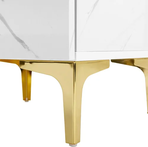 Vista 9 de COSVALVE Juego de muebles para sala de estar, Mesa de café rectangular de alto brillo y diseño moderno, Mesa lateral y mesita de noche con cajones