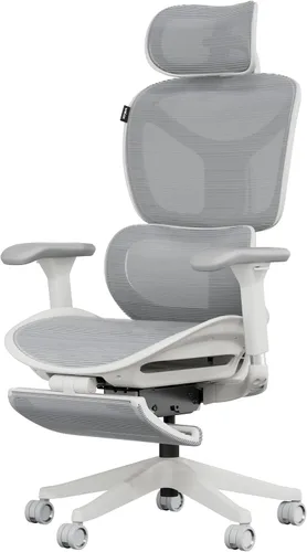 Vista 12 de WELAX Silla de oficina ergonómica sin reposapiés, silla de oficina de malla con reposabrazos y reposacabezas 3D, silla de escritorio S9 con Gris