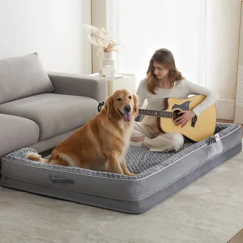 Vista 14 de WNPETHOME Camas para perros de gran tamaño, sofá cama ortopédica lavable para perros con forro impermeable y parte inferior antideslizante para Gris