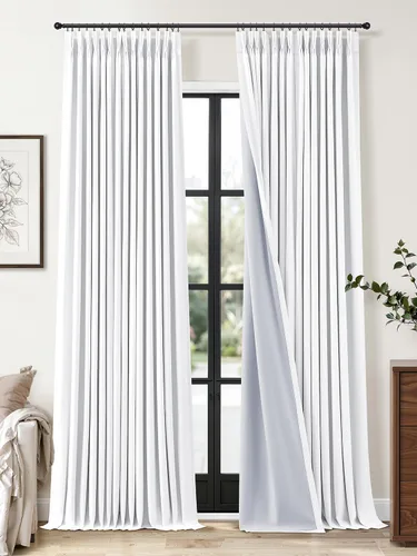 Vista 47 de Jowels Cortinas opacas de lino plisado beige y blanco de 84 pulgadas